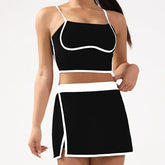 Women's Yoga Set 2-Piece– Suspenders Corset & Patchwork Skirt Anti-Slip Tight-Fit Sports Bra