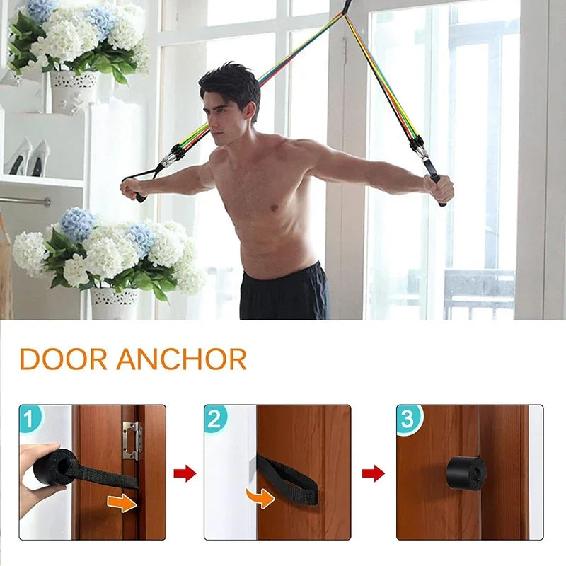 11Pcs/Set Pull Rope TPE Resistance Bands Portable Fitness Equipment