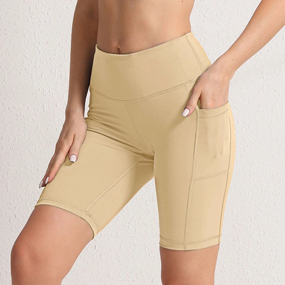 Women Yoga Shorts with 3 Pockets Seamless Gym Fitness Tights