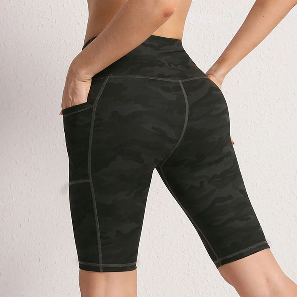 Women Yoga Shorts with 3 Pockets Seamless Gym Fitness Tights