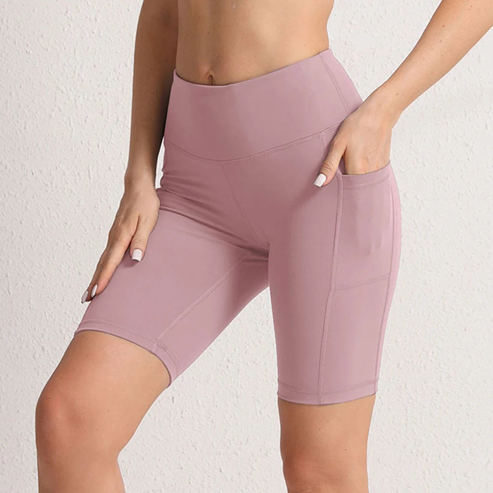 Women Yoga Shorts with 3 Pockets Seamless Gym Fitness Tights