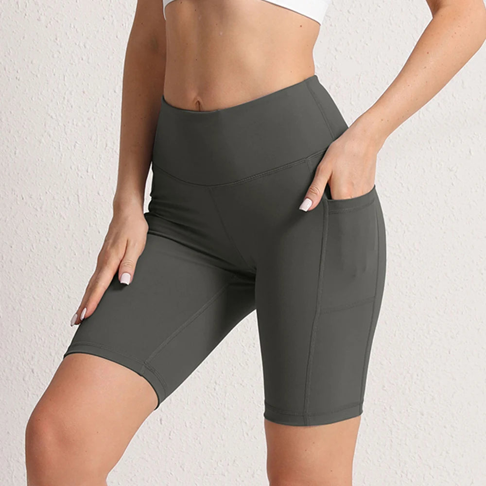 Women Yoga Shorts with 3 Pockets Seamless Gym Fitness Tights