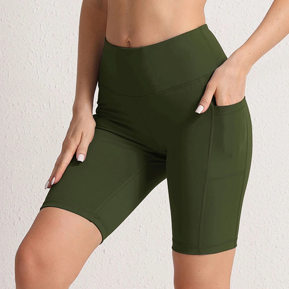 Women Yoga Shorts with 3 Pockets Seamless Gym Fitness Tights