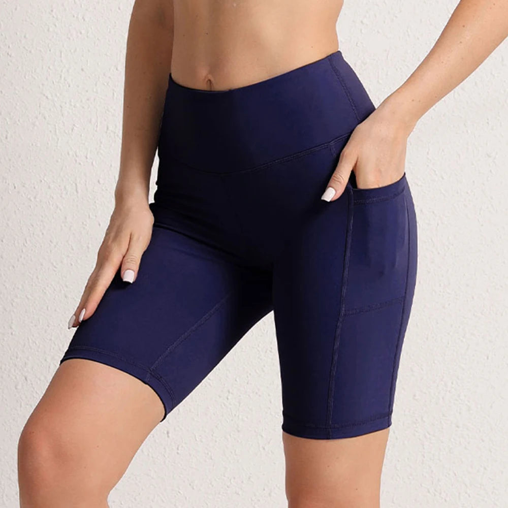 Women Yoga Shorts with 3 Pockets Seamless Gym Fitness Tights