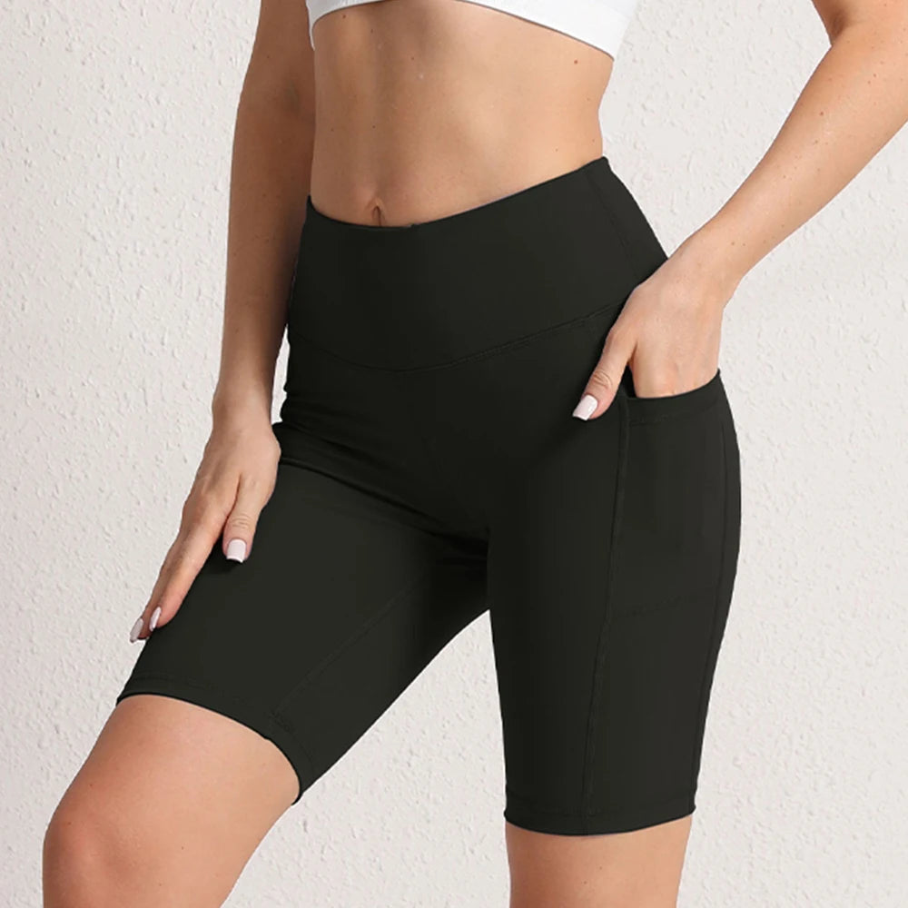 Women Yoga Shorts with 3 Pockets Seamless Gym Fitness Tights