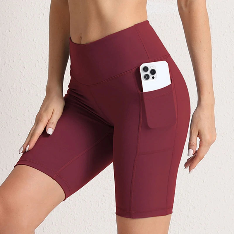 Women Yoga Shorts with 3 Pockets Seamless Gym Fitness Tights