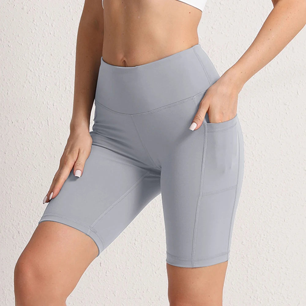 Women Yoga Shorts with 3 Pockets Seamless Gym Fitness Tights